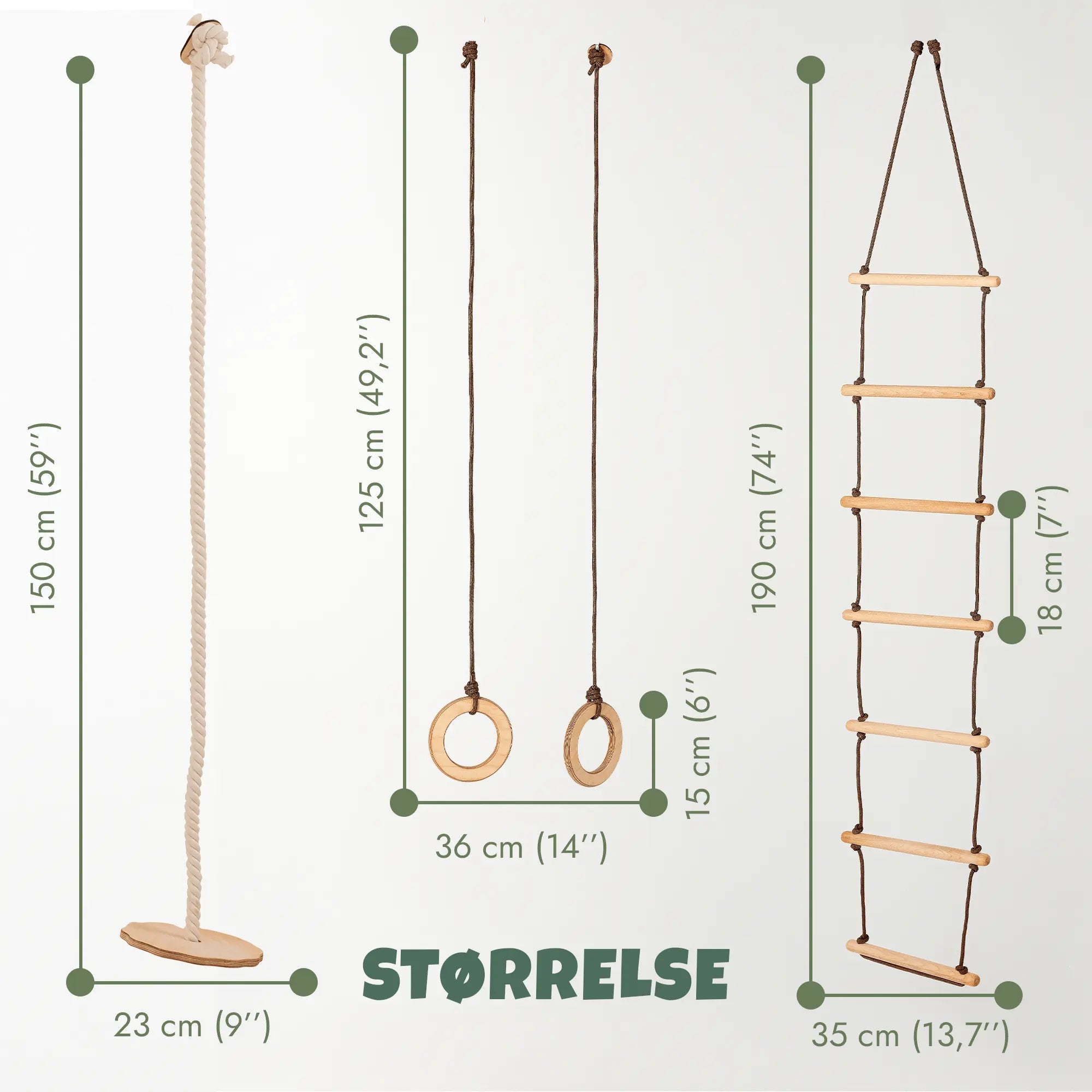 Taustige for barn i eik og bomull – innendørs klatring og balanse, 3–9 år