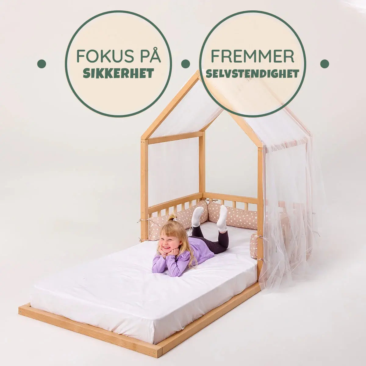 Detalj av Montessori gulvseng – solid hardtre, minimal skruekonstruksjon, CE-sertifisert