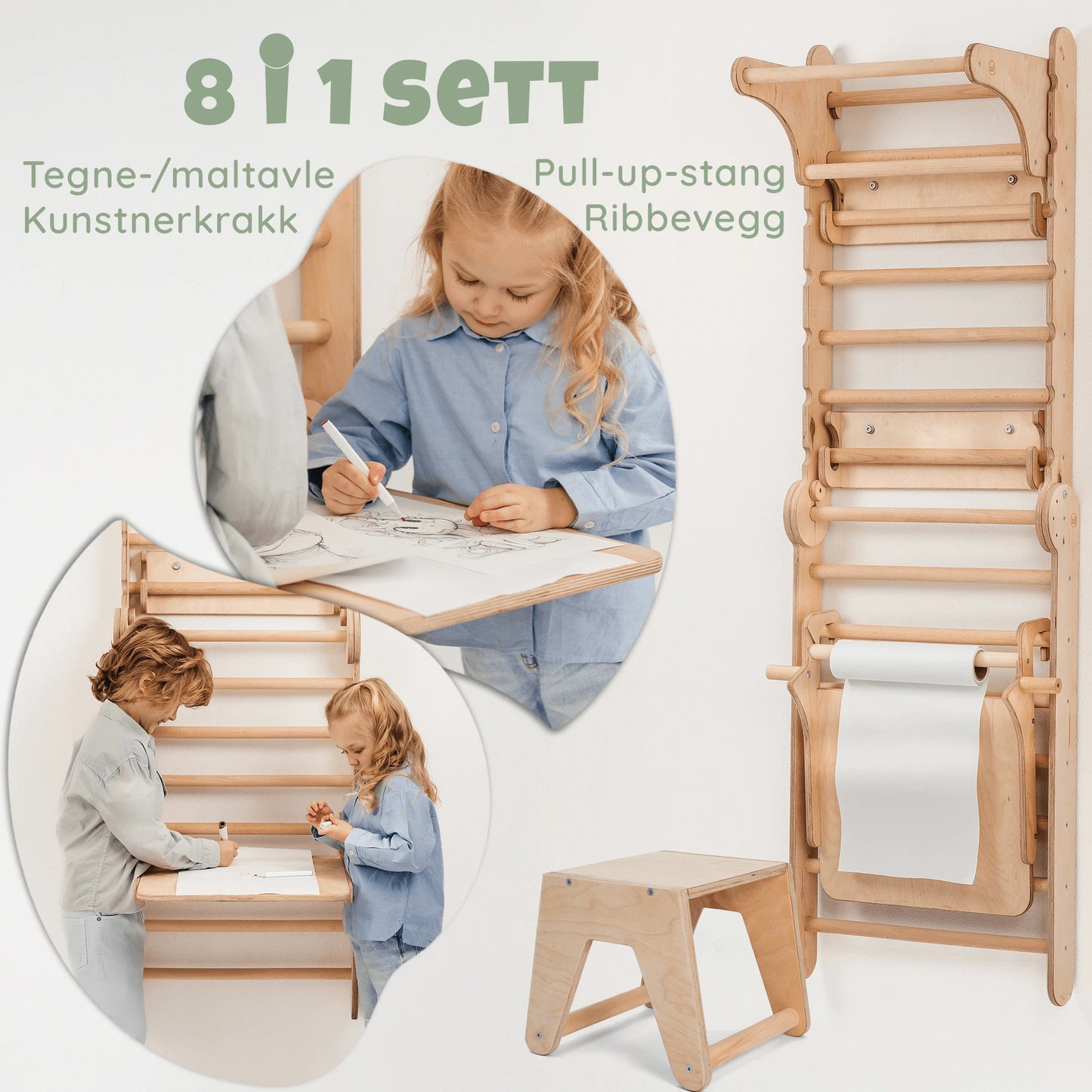 8-i-1 Klatrevegg for innendørs bruk – Beige