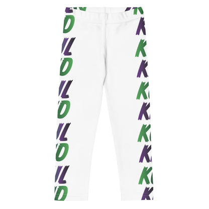 Hvite KUL KID leggings med grønn Smash Kjempen-stripe langs bena.
